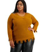 FULL CIRCLE TRENDS Women Plus Trendy Ripped Edge Sweater Cathay Spice