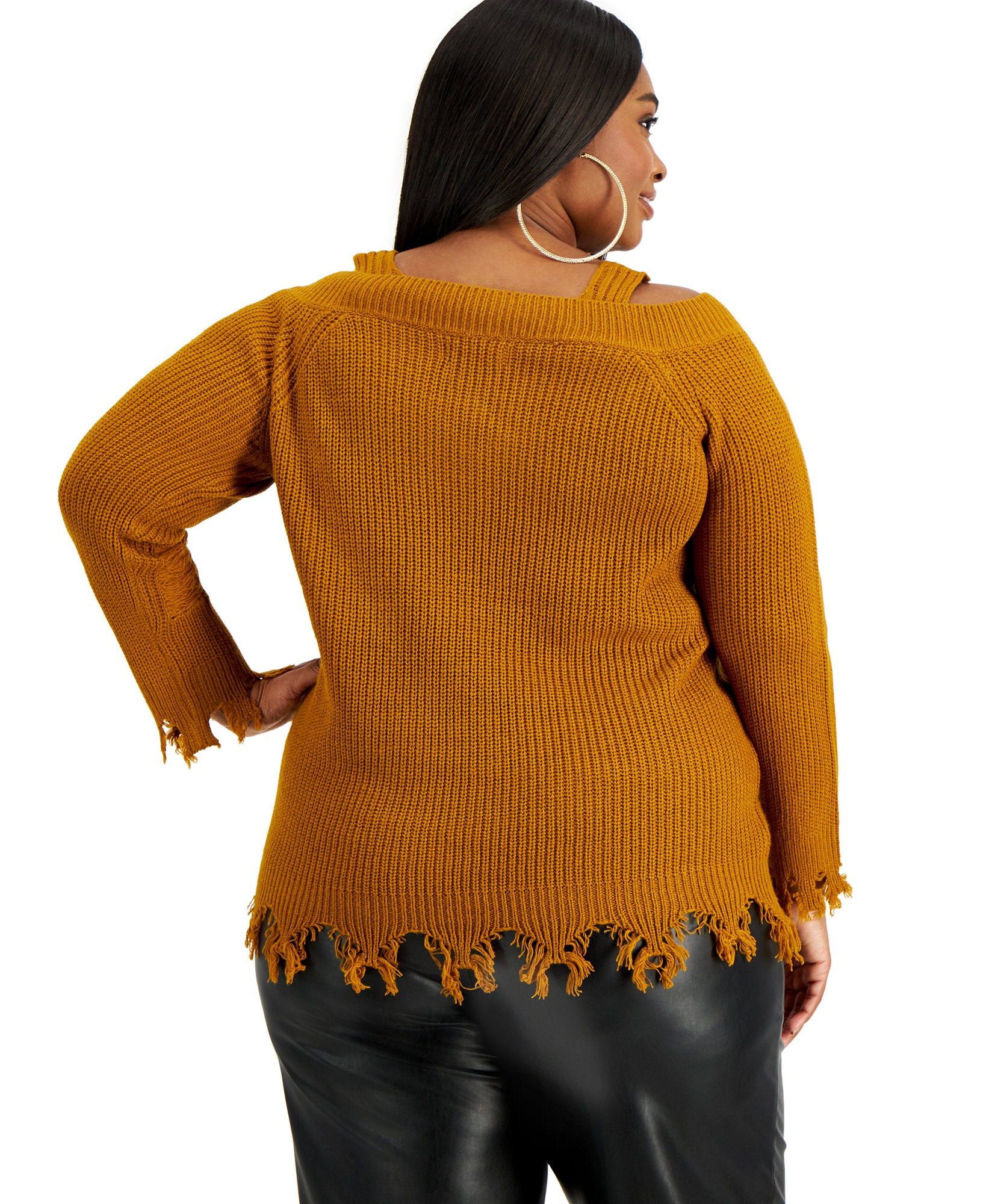 FULL CIRCLE TRENDS Women Plus Trendy Ripped Edge Sweater