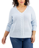 FULL CIRCLE TRENDS Women Plus Trendy Lace Up Back Drop Shoulder Sweater Skyway