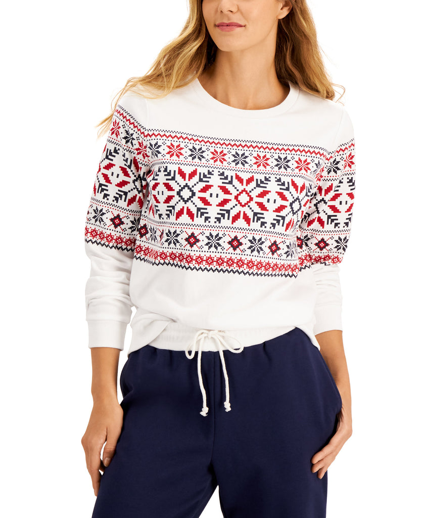 Charter Club Women Cotton Fair Isle Sweater Bright White Combo