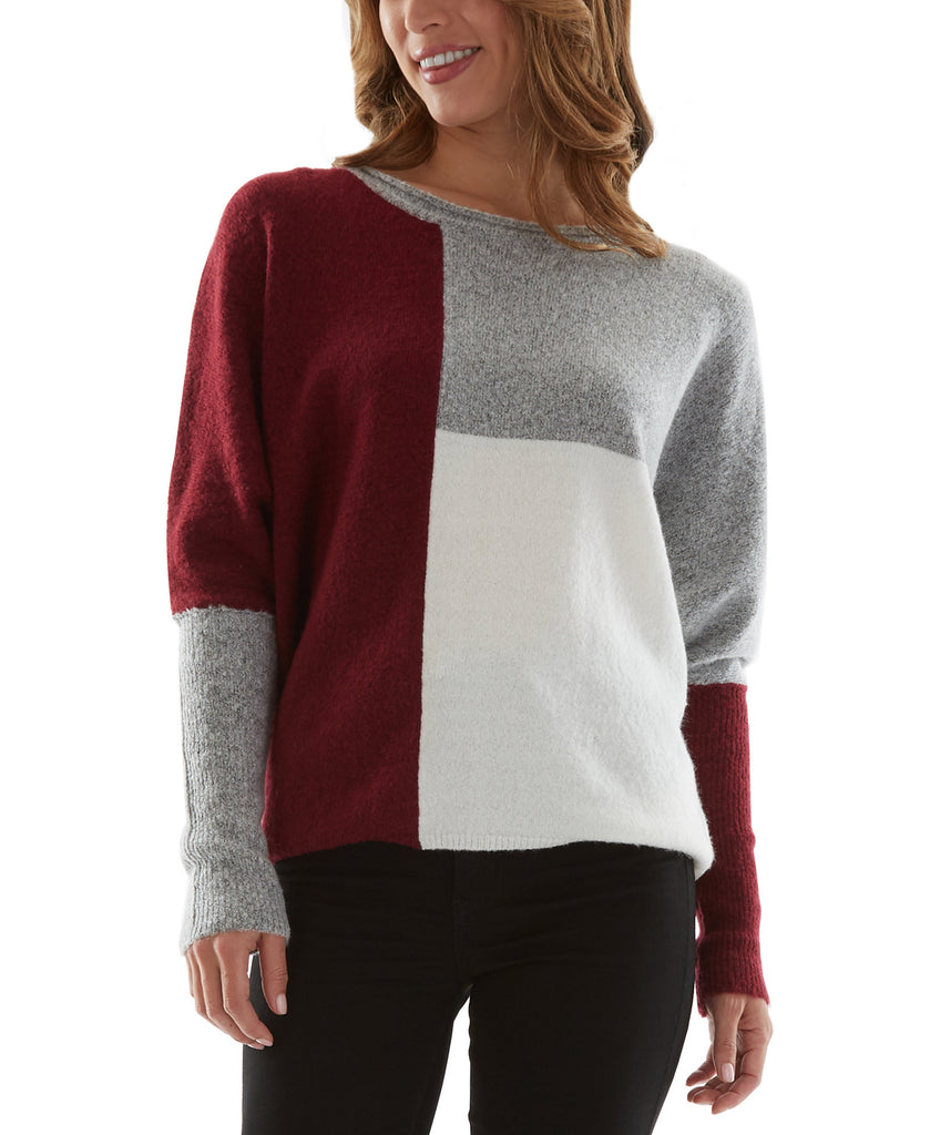 BCX Women Colorblocked Dolman Sleeve Sweater Bordeaux