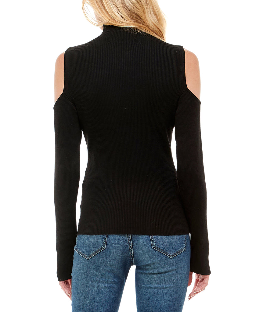 Crave Fame Women Cold Shoulder Mock Neck Sweater