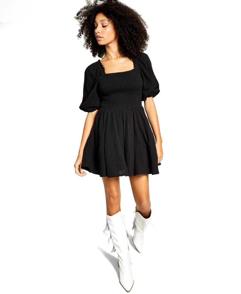 And Now This Women Cotton Smocked Mini Dress Black