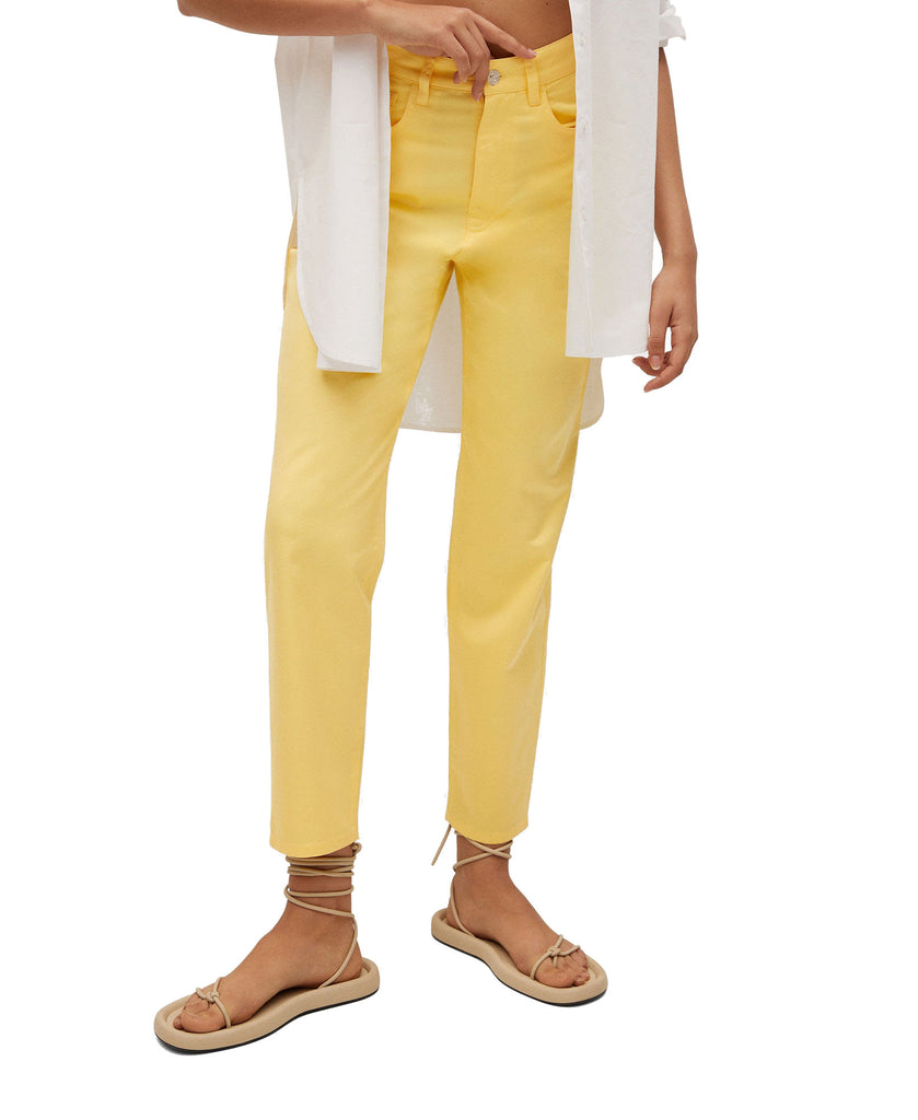 Mango Women Straight Cotton Pants Pastel Yellow