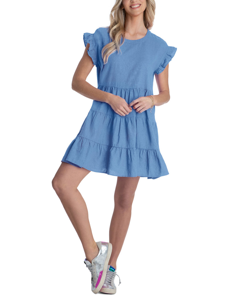 Adyson Parker Women Tiered Ruffle Trim Shift Dress Soft Sky