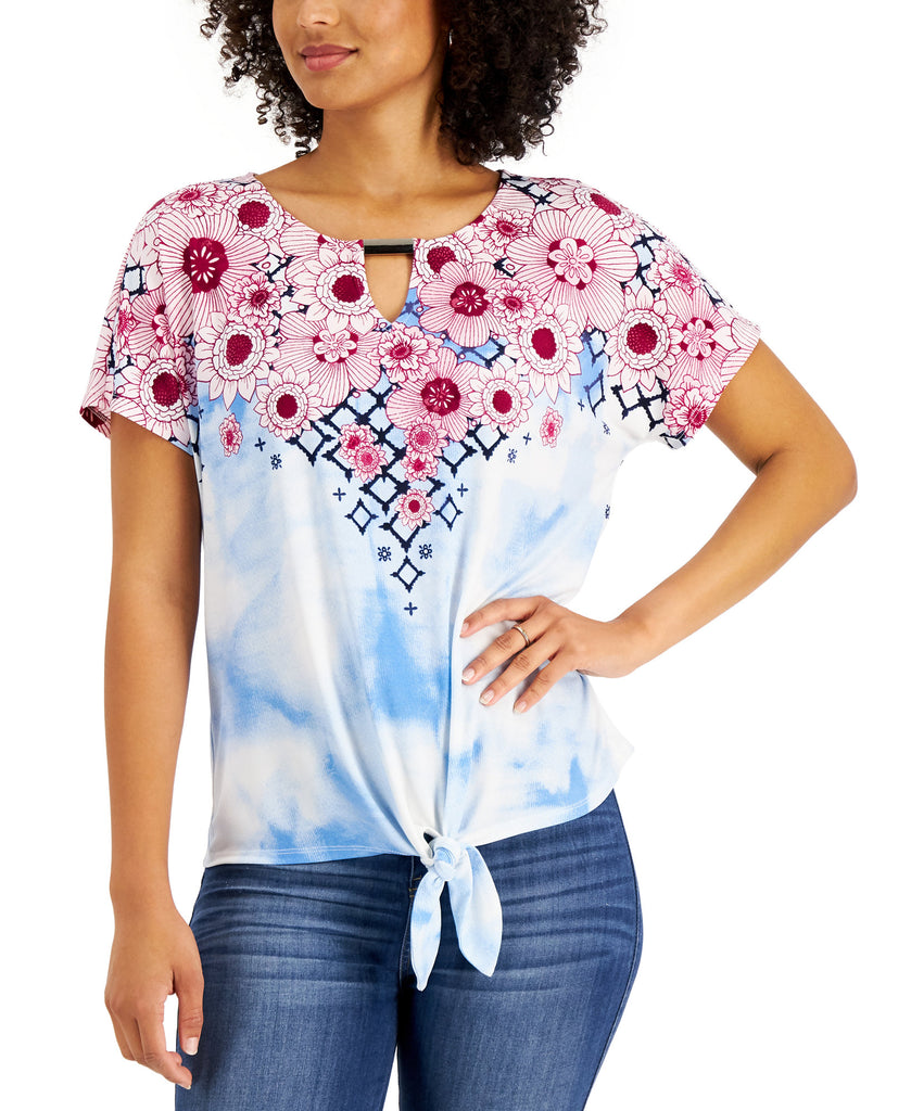 JM Collection Women Printed Keyhole Neck Top Omphalo Combo