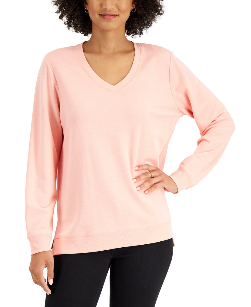 Karen Scott Women High Low V Neck Top Coral Ice