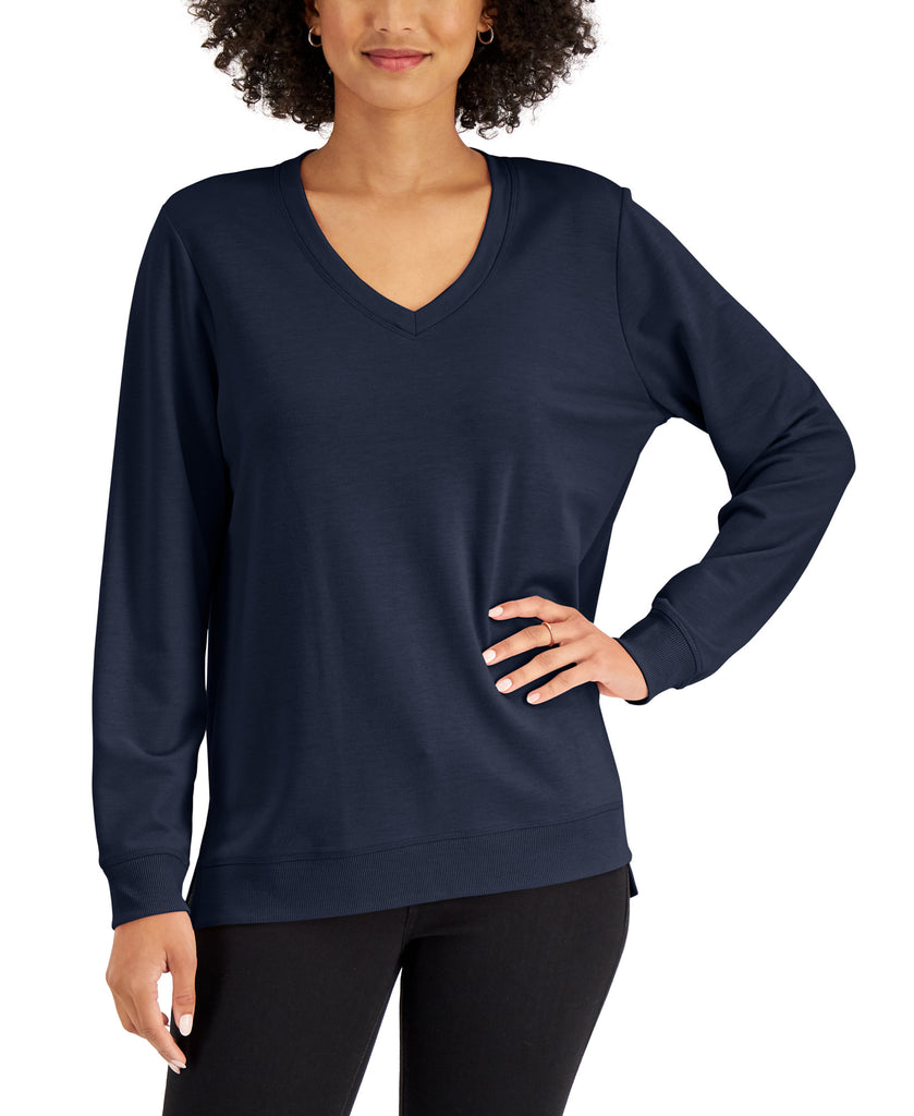 Karen Scott Women High Low V Neck Top Intrepid Blue