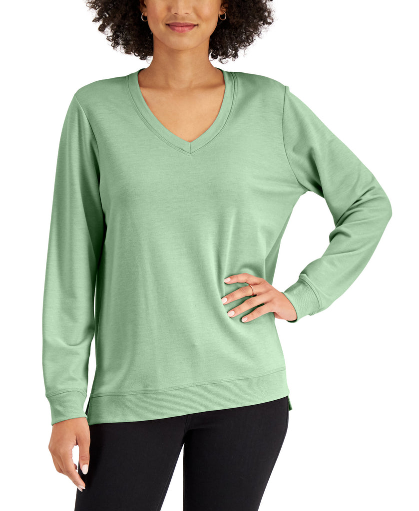 Karen Scott Women High Low V Neck Top Pastel Green