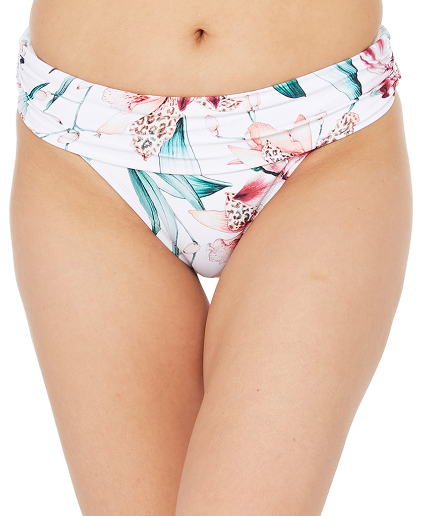 La Blanca Women Flyaway Orchid Printed Shirred Band Hipster Bikini Bottoms White