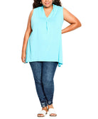 Avenue Women Plus Aria Pleat Top Aqua