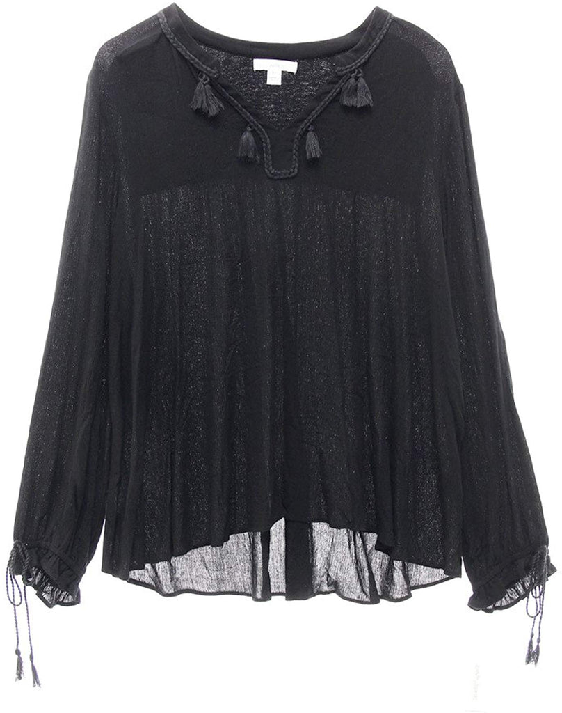 John Paul Richard Women Tassel Trim Blouse Black