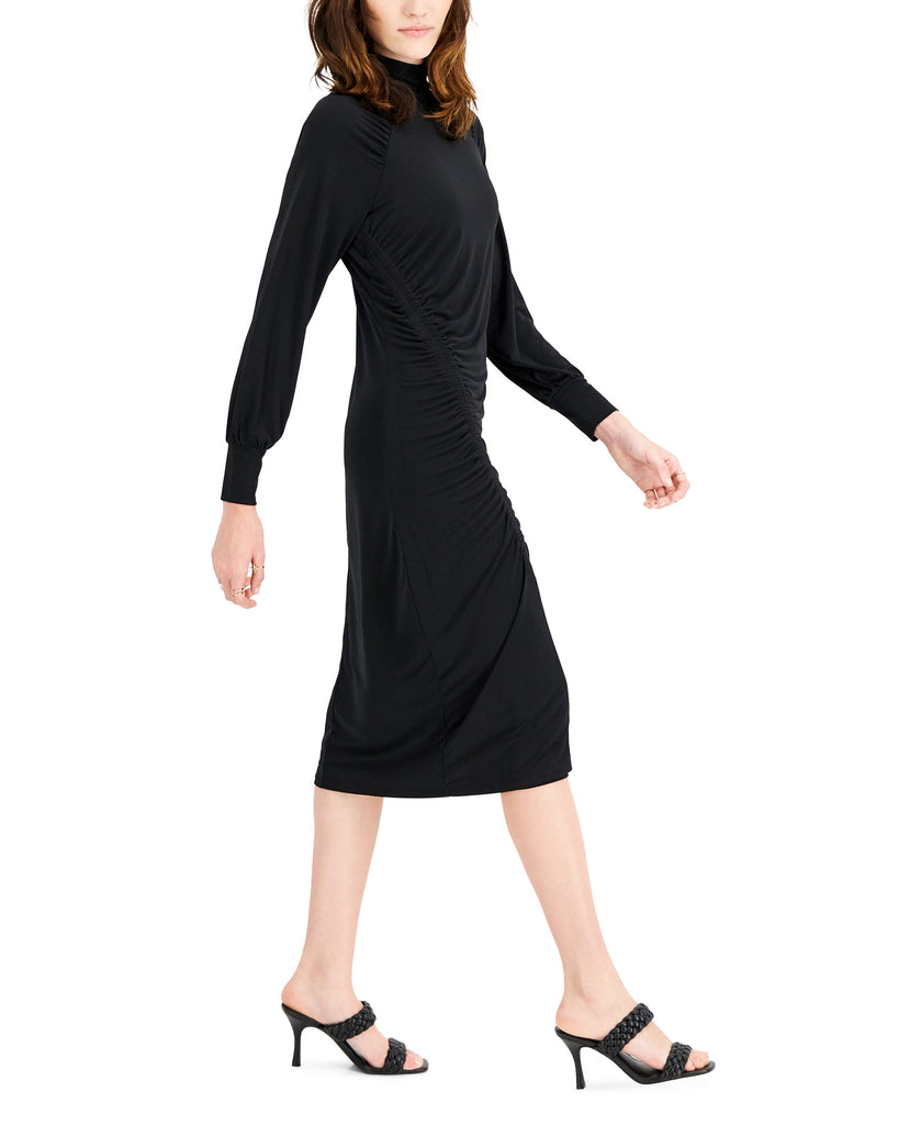 INC International Concepts Women Mock Neck Ruched Dress