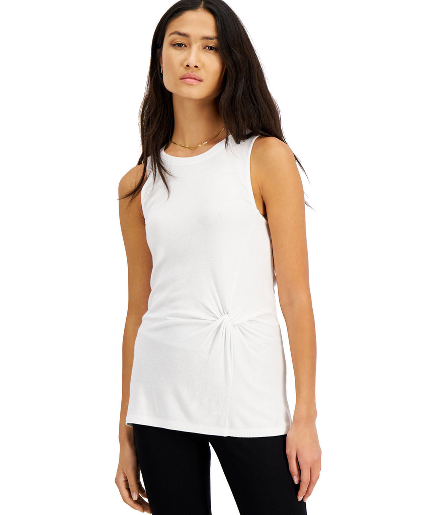 INC International Concepts Women Twisted Tank Top Bright White