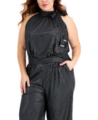 MICHAEL Michael Kors Women Plus Tie Neck Dot Print Jumpsuit