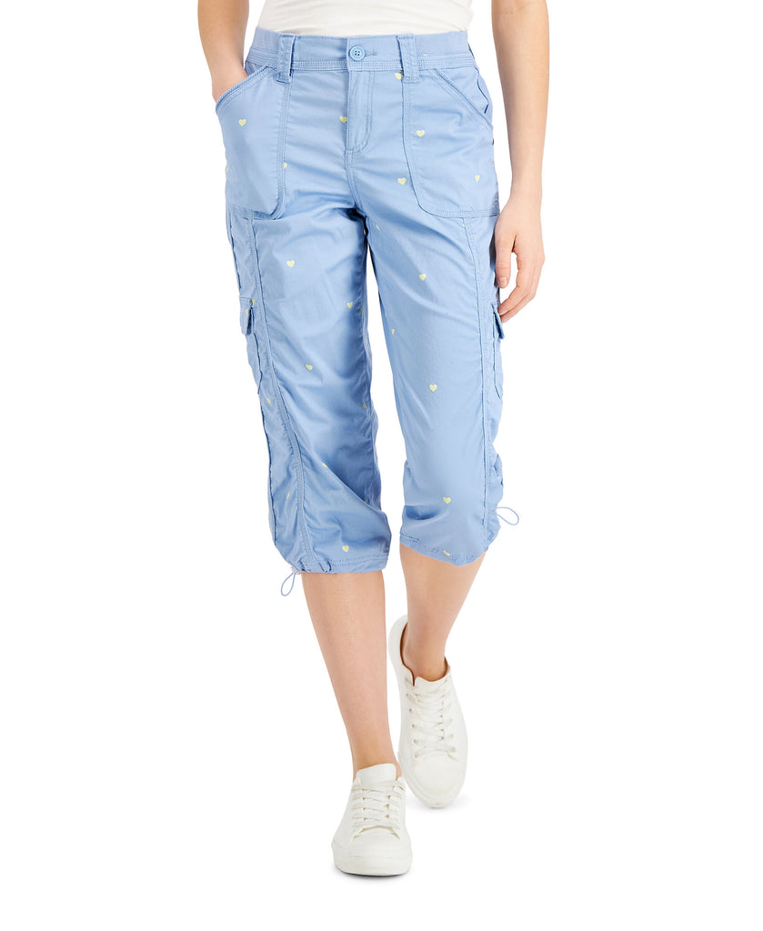 Style-&-Co-Women-Heart-Print-Cargo-Capri-Pants-Open-Heart-Blue