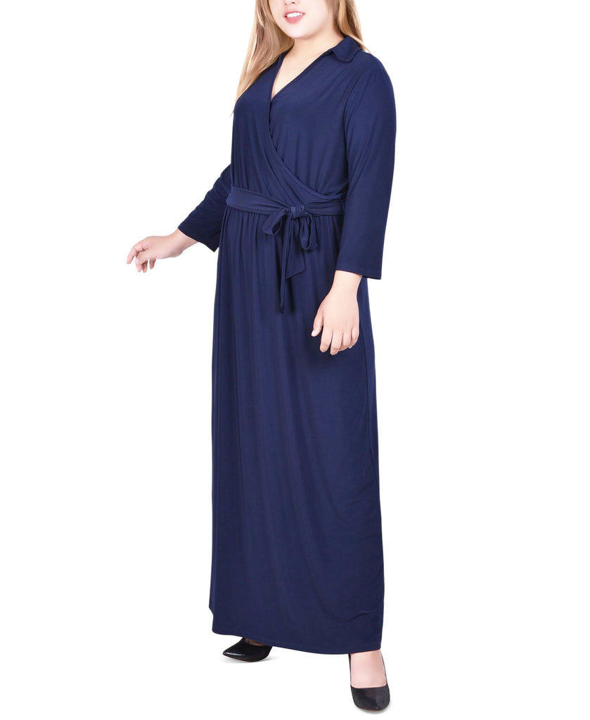 NY Collection Women Plus Faux Wrap Maxi Dress Navy