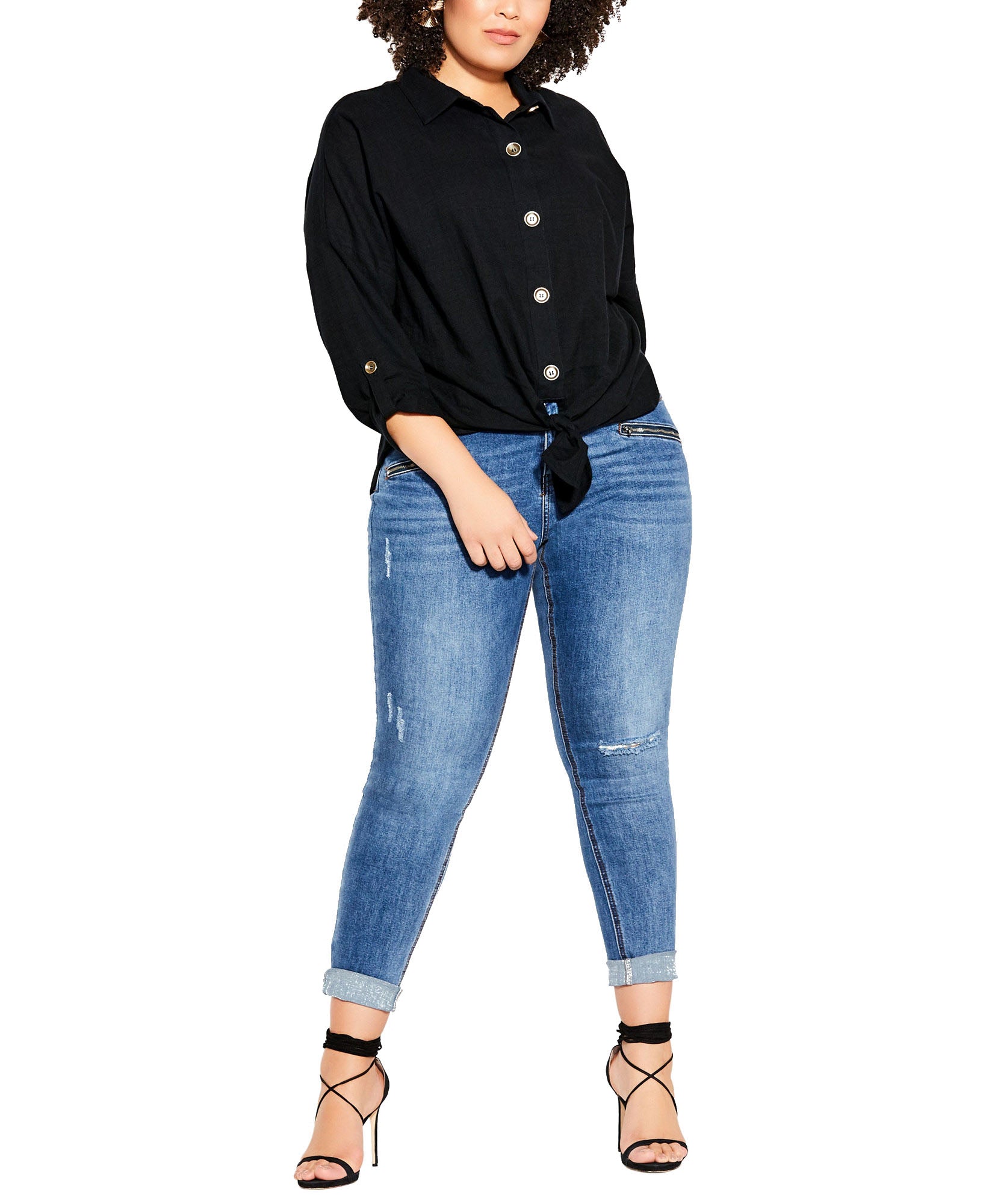 City Chic Women Plus Trendy Cotton Urban Explorer Shirt Black