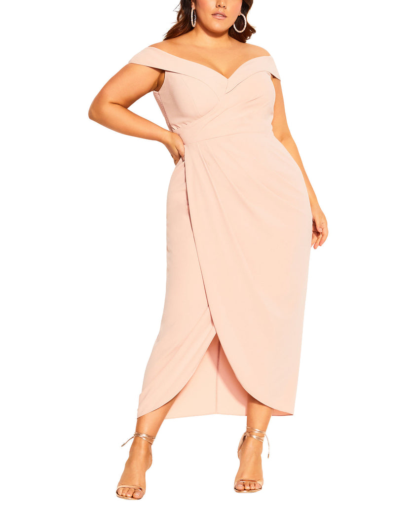 City Chic Women Plus Trendy Ripple Love Dress Ballet Pink