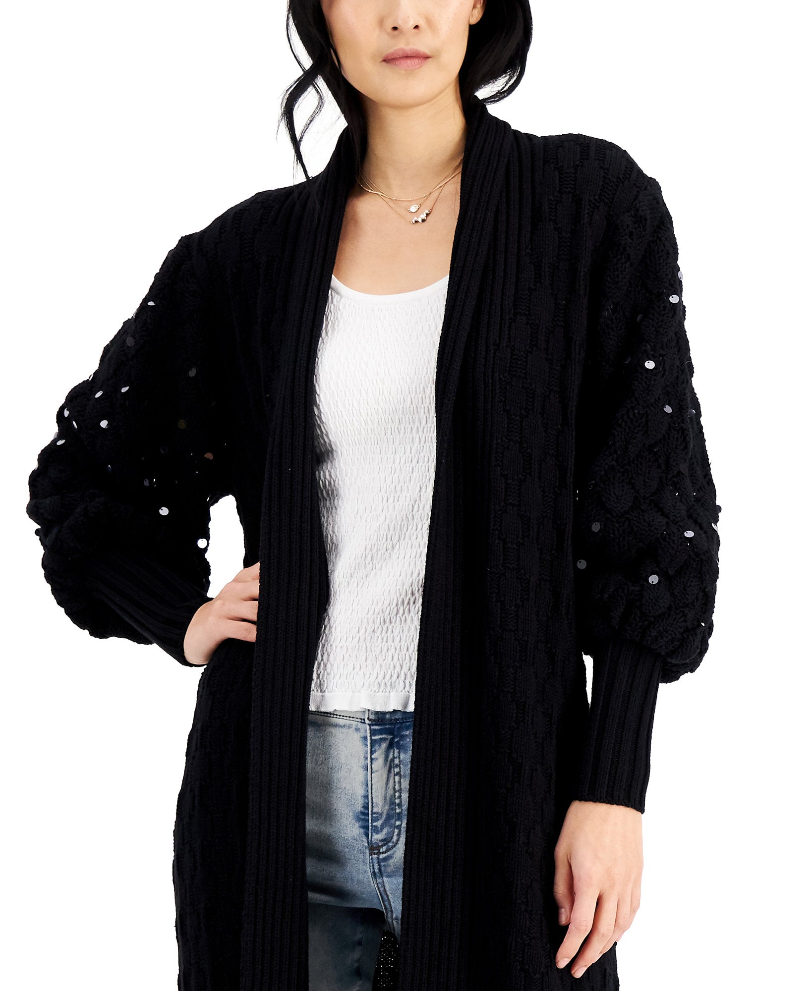 INC International Concepts Women Embellished Sleeve Cardigan