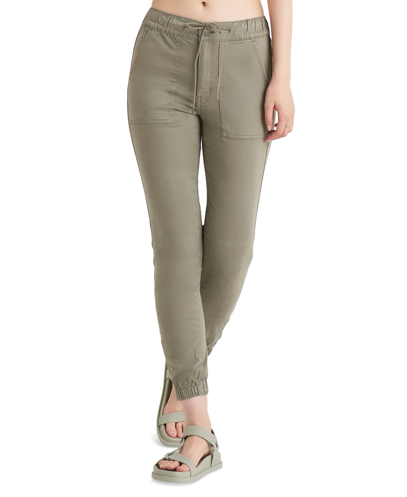 Black Tape Women Petite High Rise Jogger Pants Medium Khaki