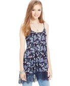 Takeout Juniors Lace Hem Tank Top Stormy Night Blue