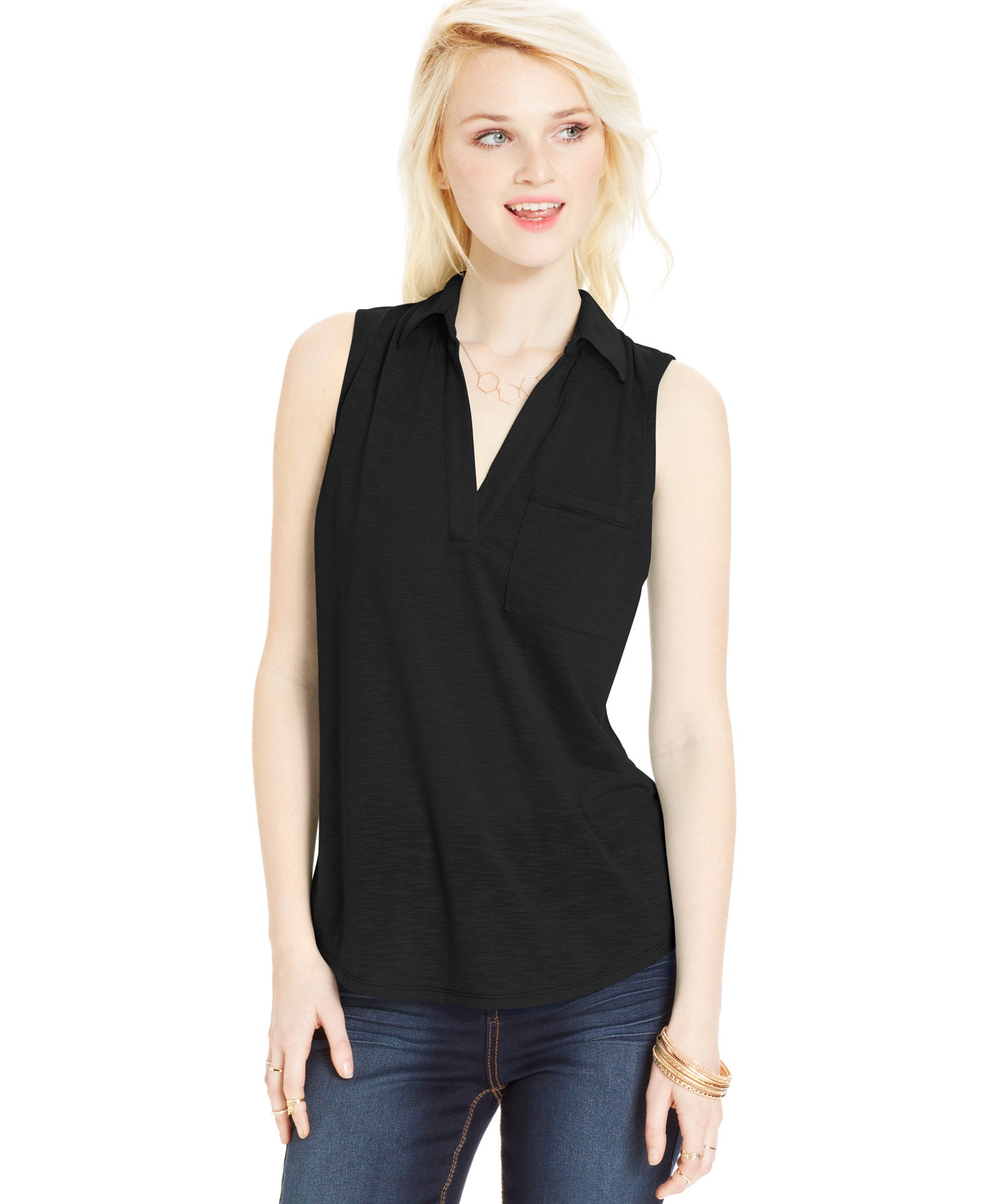 Almost Famous Juniors Slub Knit Sleeveless Top Black