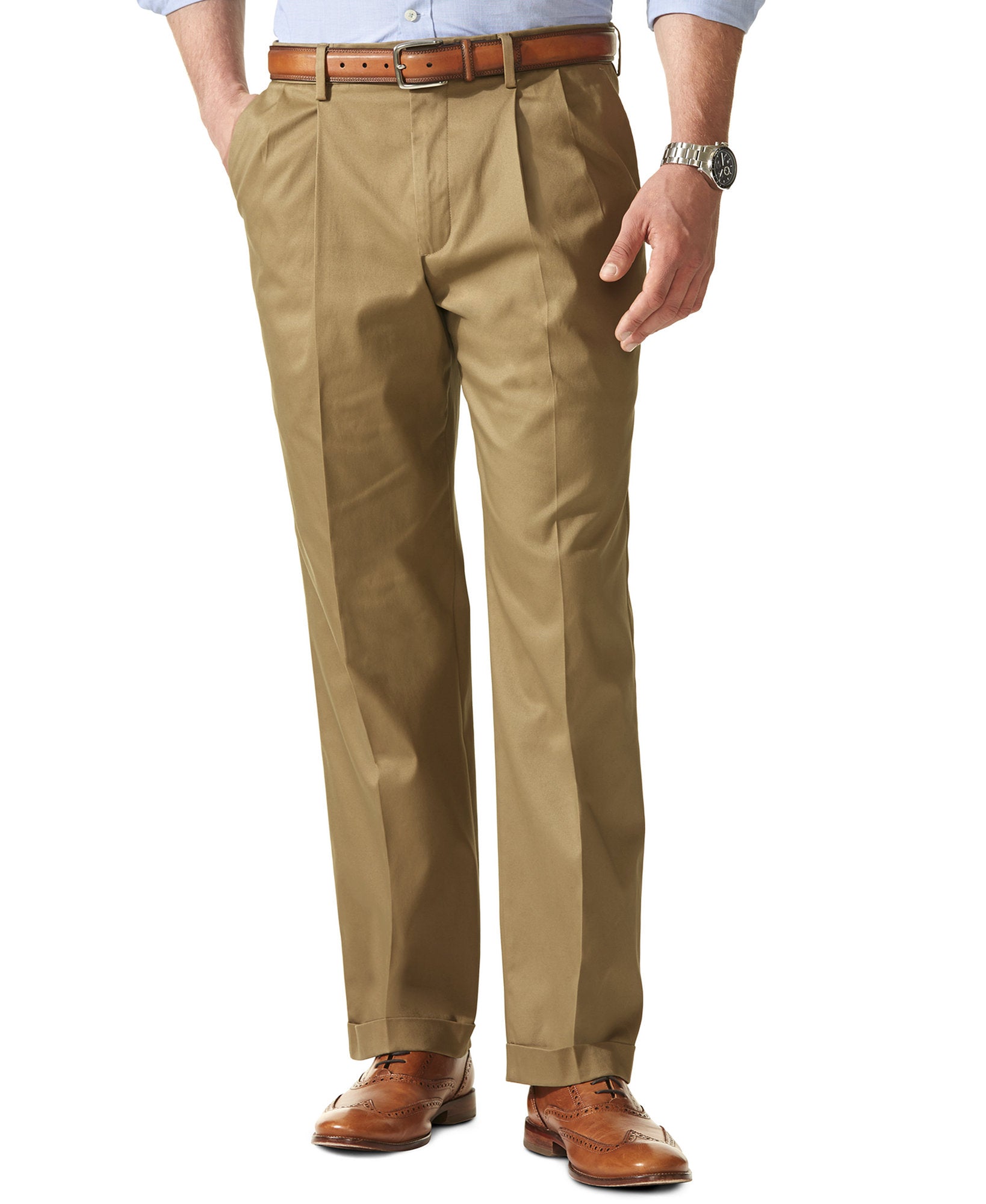 Dockers Men Never Iron Classic Fit Pleated Pants Dark Wheat