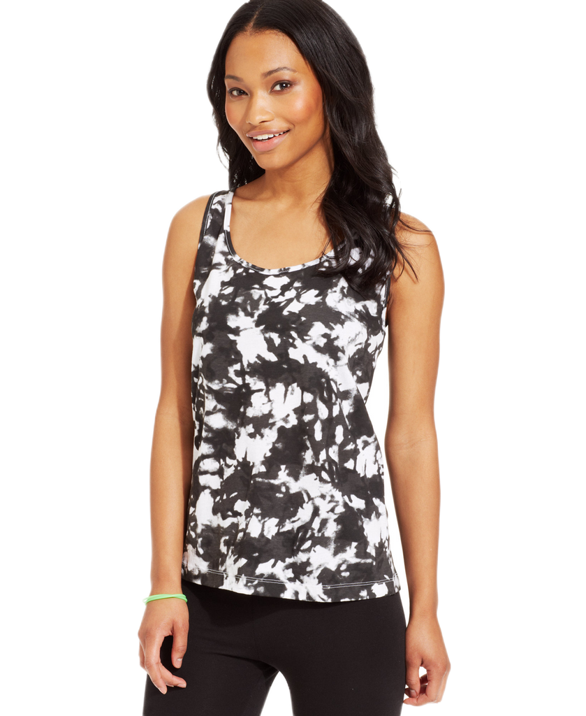 Material Girl Juniors Sleeveless Scoop Neck Tank Top Black White Tie Dye