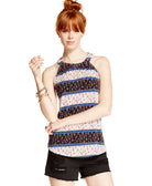 Belle Du Jour Juniors Printed Crochet Detail Tank Top Floral Stripe
