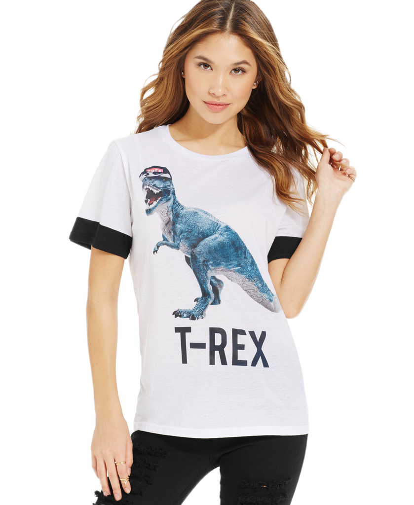 Ntd Juniors T Rex Contrast Sleeve Tee White Black