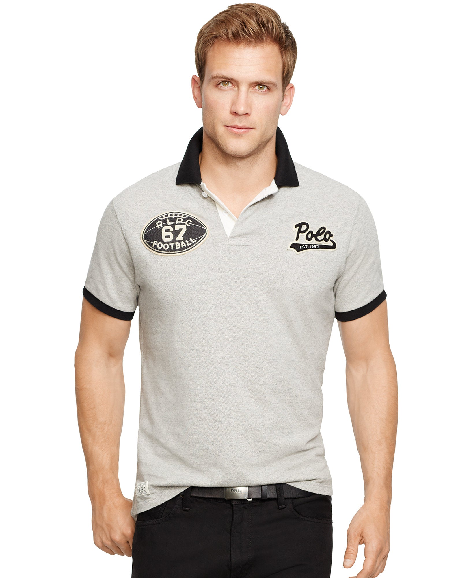 Polo Ralph Lauren Men Custom Fit Football Polo Grey