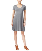 Style & Co Women Short Sleeve A Line Dress Mid Heather Grey