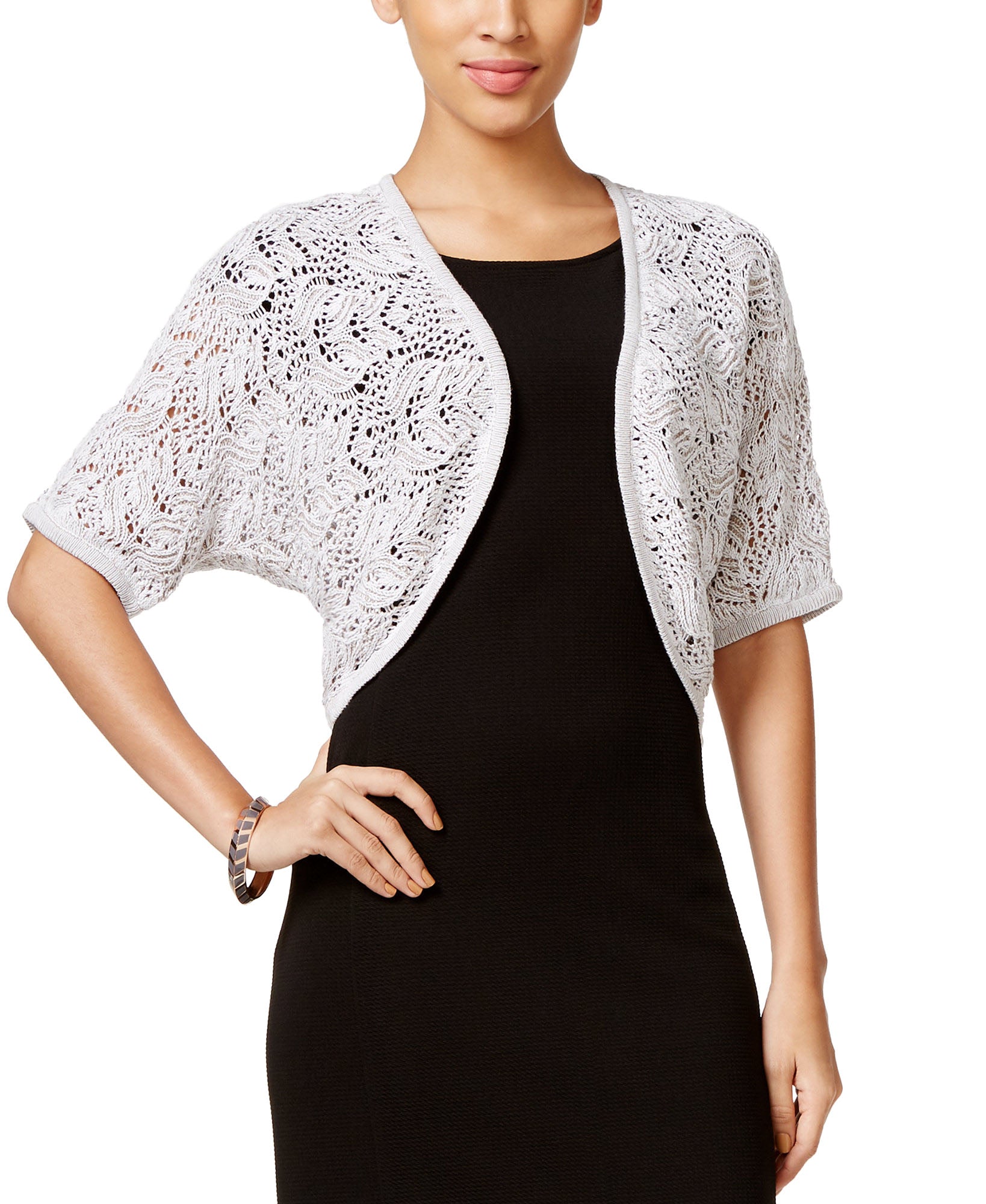 Jeanne Pierre Women Marled Open Knit Shrug Light Brown Marled