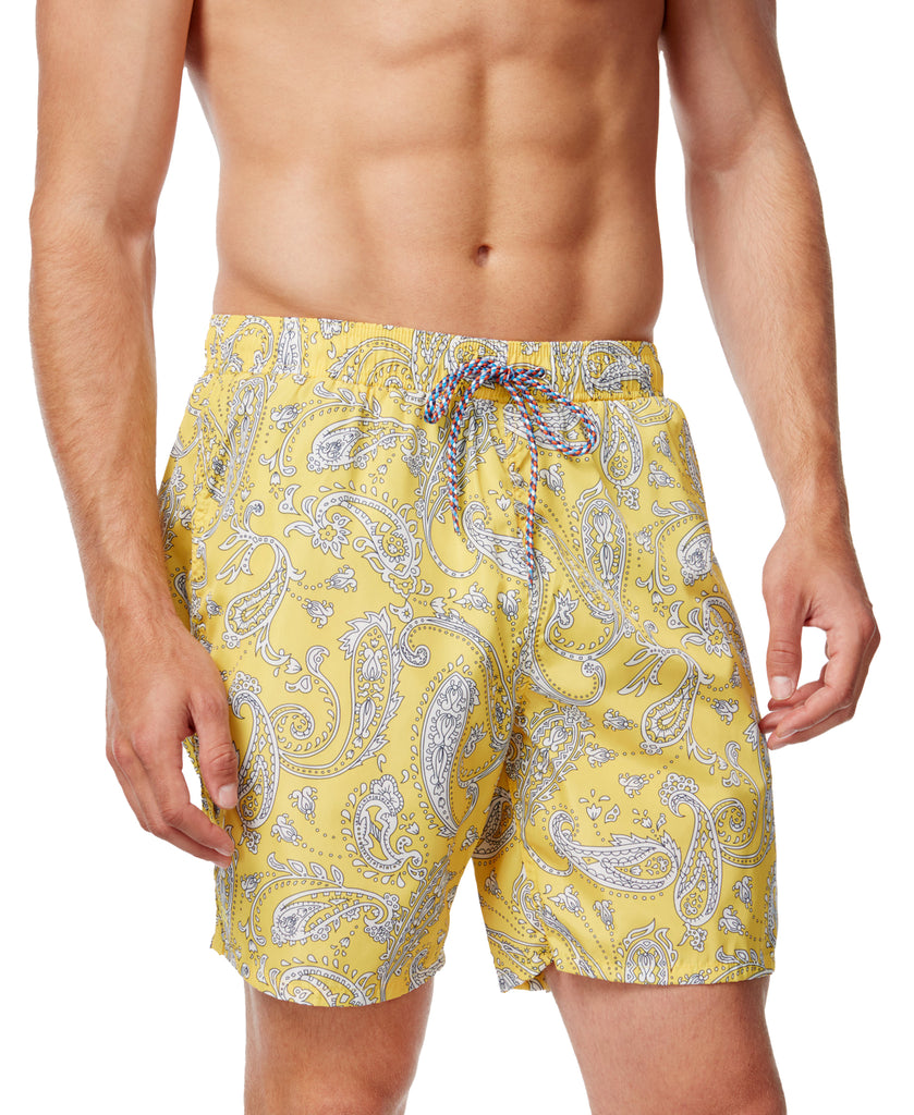 Cutter & Buck Men Jetty Paisley Swim Trunks Dandelion