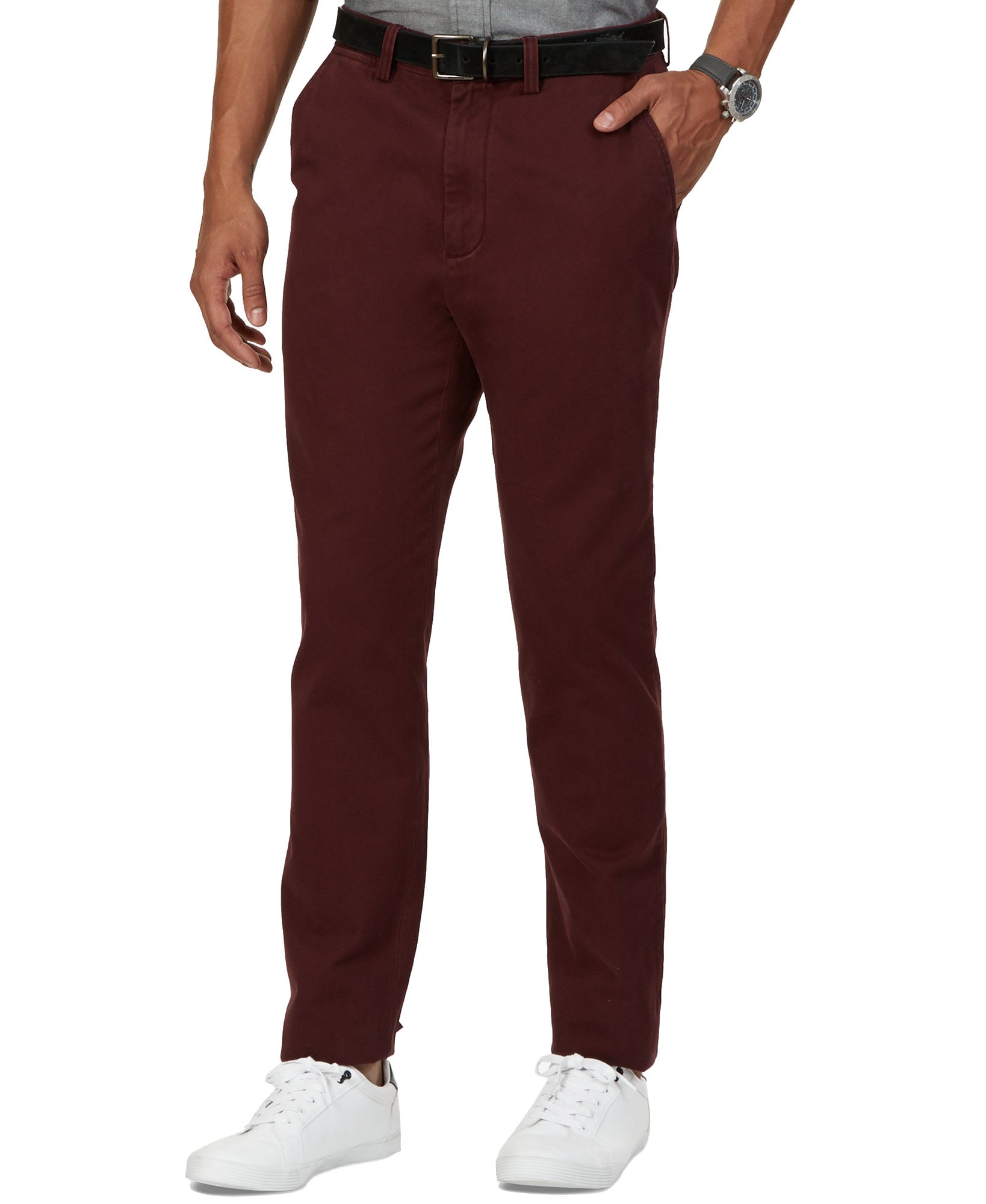 Nautica Men Flat Front Classic Twill Deck Pants Burgundy
