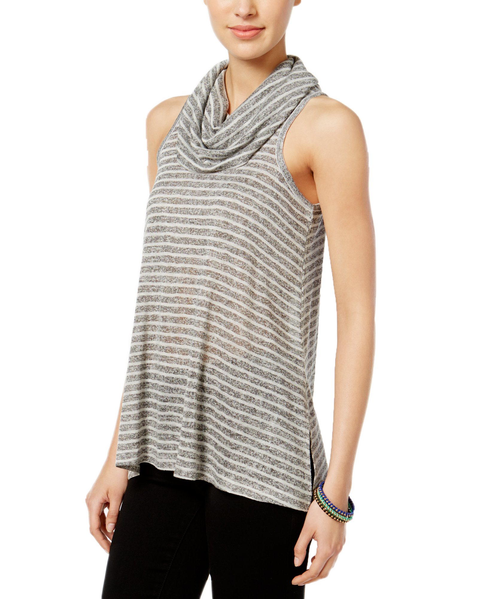 Hippie Rose Women Juniors Sleeveless Cowl Neck Top Light Heather Grey