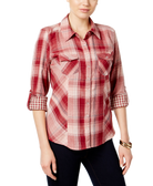 Style & Co. Women Style & Co. Plaid Utility Shirt Moon Plaid Red