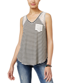 American Rag Women Striped Lace High Low Tank Top Classic Black Combo