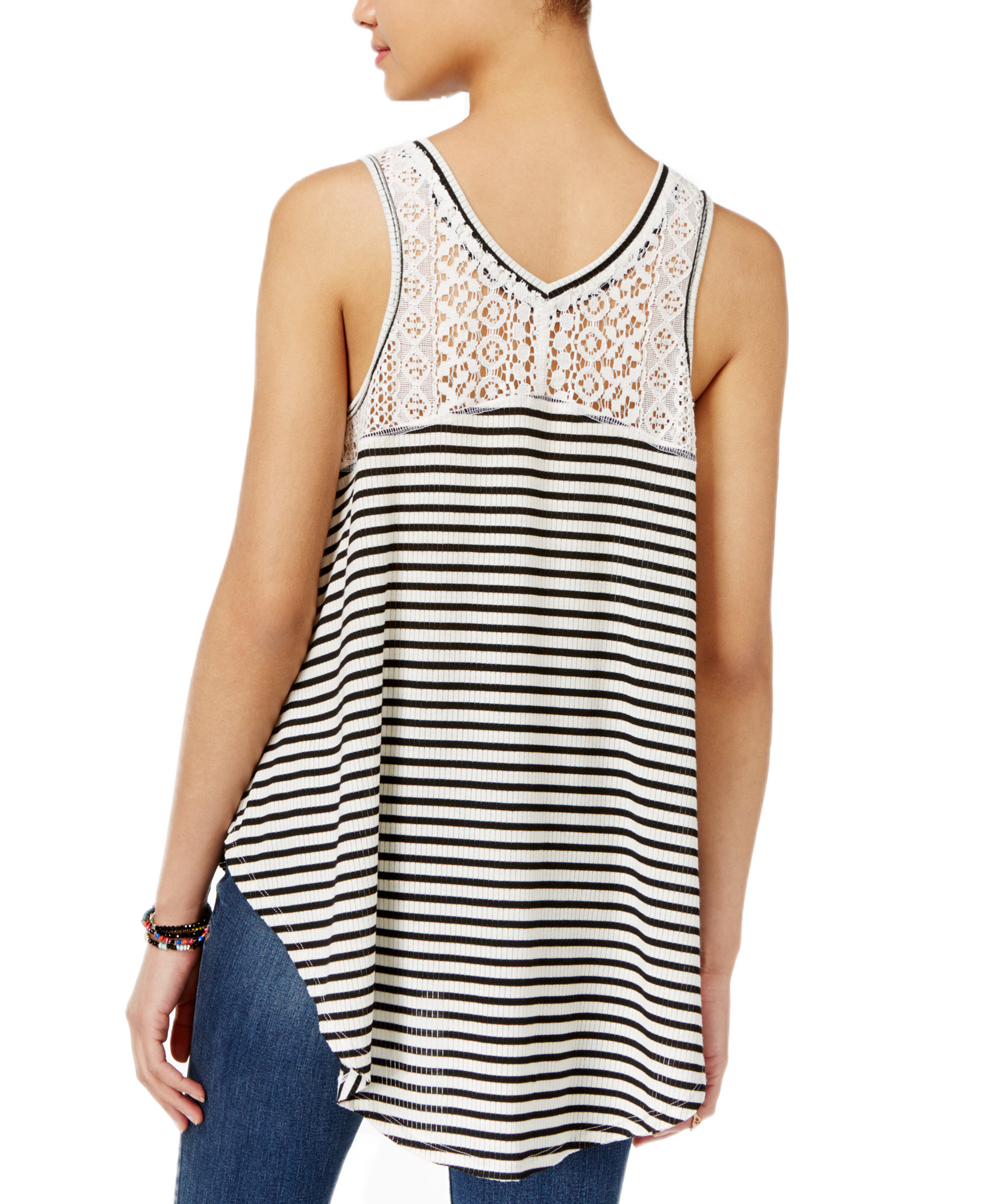 American Rag Women Striped Lace High Low Tank Top