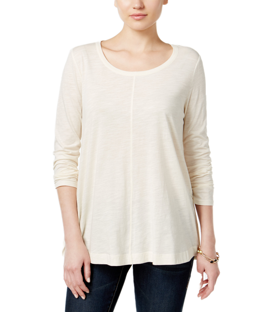 Style & Co Women Long Sleeve Swing Top Warm Ivory