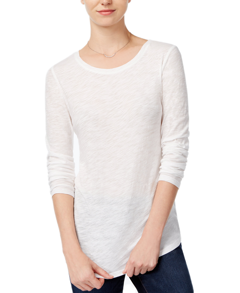 Maison Jules Women Long Sleeve Crew Neck Top Bright White