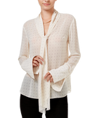 RACHEL Rachel Roy Women Tie Neck Bell Sleeve Blouse Antique Ivory