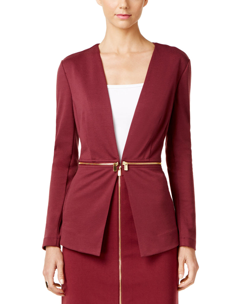 Grace Elements Women Faux Zipper Waist Jacket Burgandy