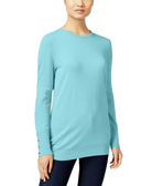 JM Collection Women Crew Neck Button Cuff Sweater Angel Blue