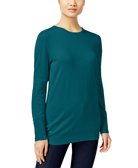 JM Collection Women Petite Crew Neck Sweater Teal Abyss