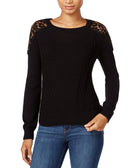 Maison Jules Women Crochet Lace Sweater Deep Black