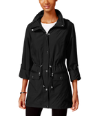 Style & Co Women Hooded Roll Tab Sleeve Anorak Jacket Deep Black