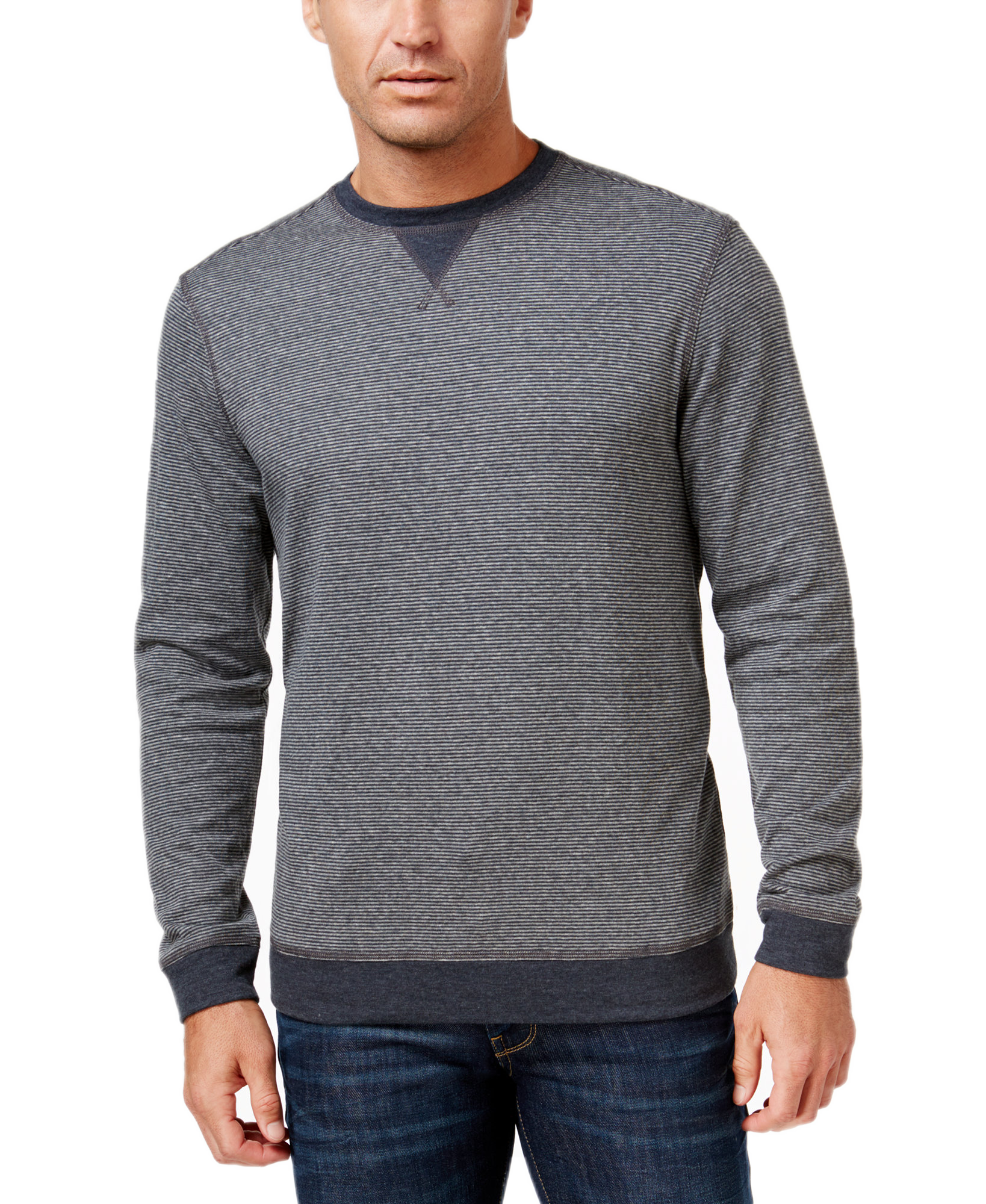 Tasso Elba Men Colorblocked Stripe Sweatshirt Onyx Heather