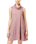 Pink Rose Juniors Ribbed Mock Neck Shift Dress Wine